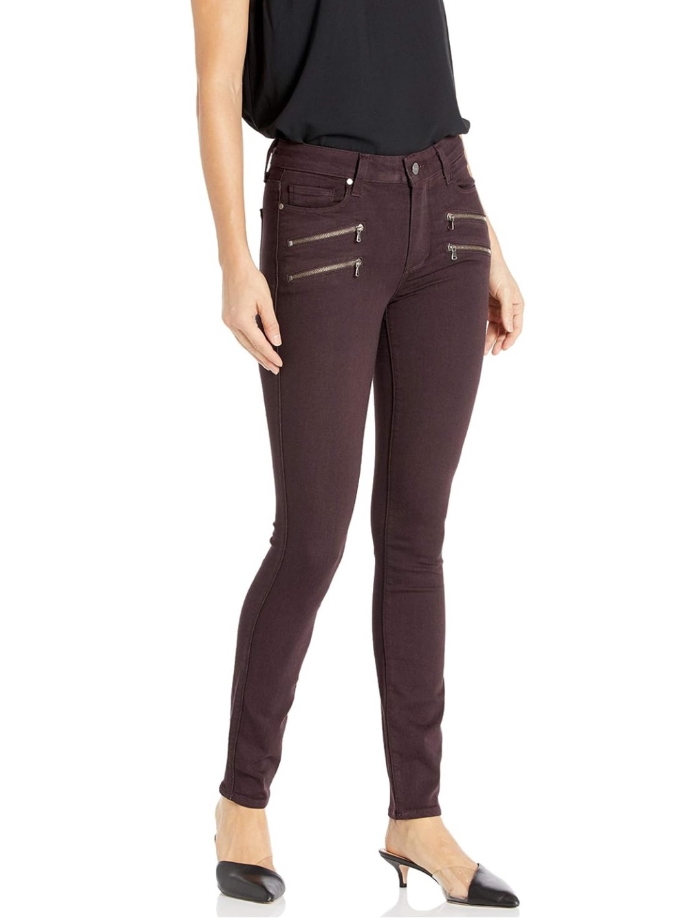 Paige High Rise Edgemont Deep Vino Zippers Skinny Jeans Women's Size 27